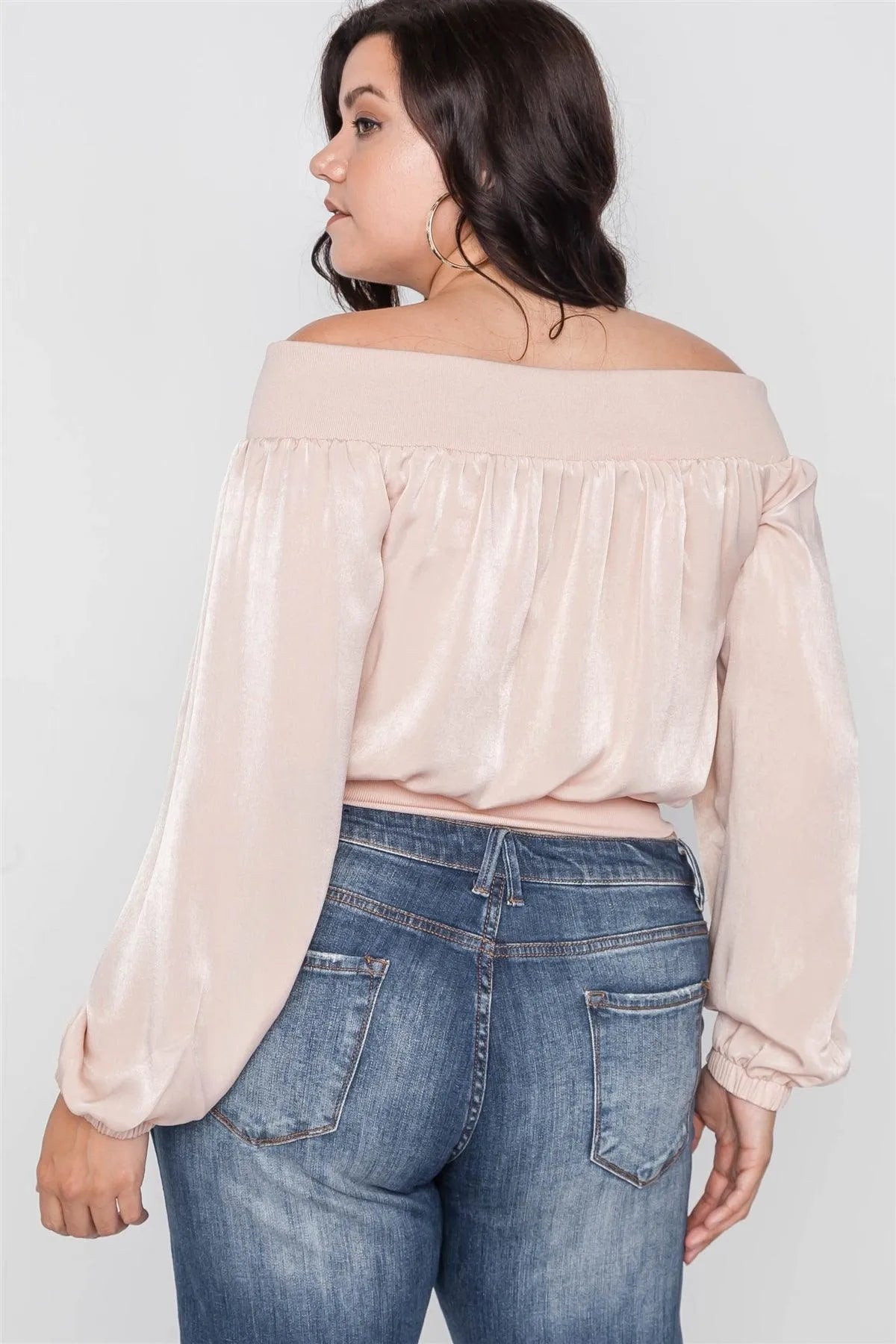 Plus Size Blush Off-The-Shoulder Light Bomber Jacket /2-2-2 - Tasha Apparel Wholesale