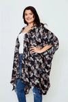 Plus Size Black And Floral Print Open Front Kimono /2-2-2 - Tasha Apparel Wholesale