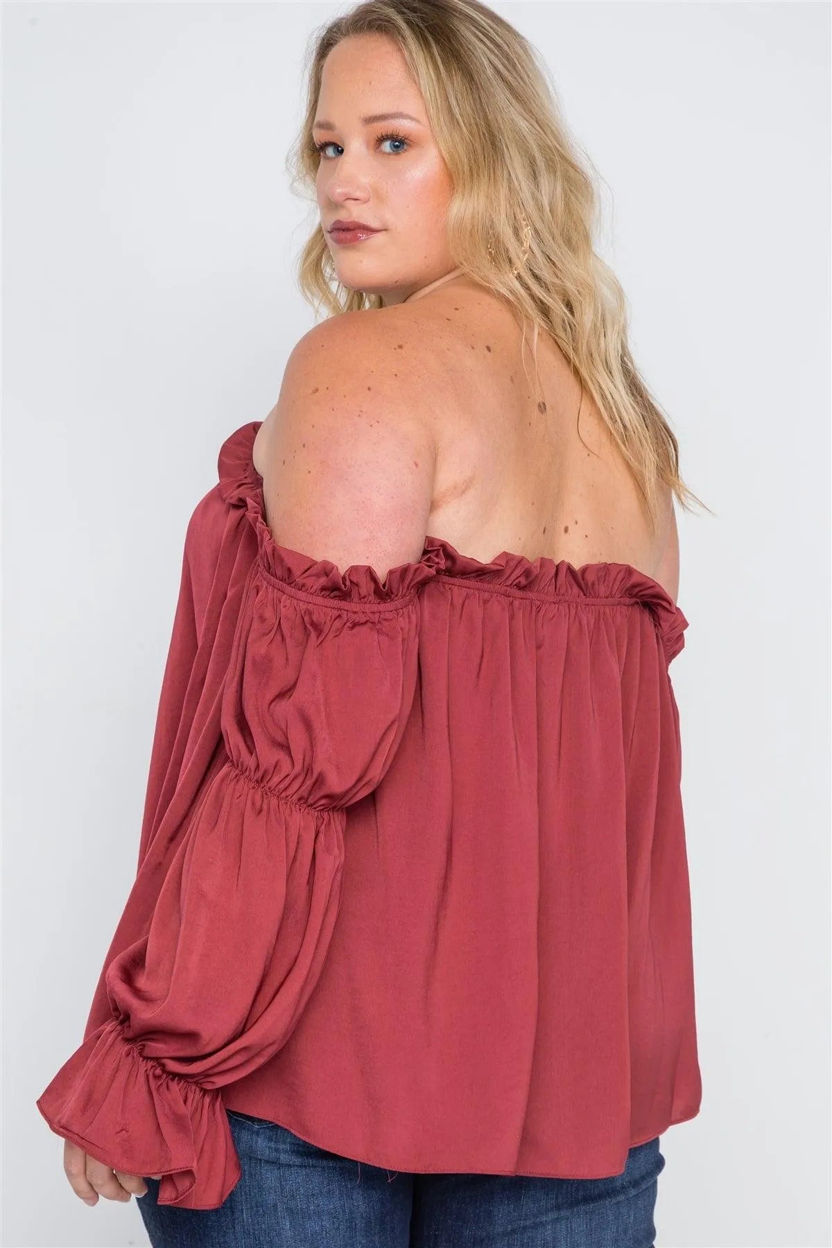 Plus Size Rust Ruffled Satin Evening Top /2-2-2 - Tasha Apparel Wholesale