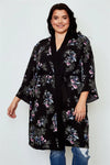 Plus Size Black Floral Print Belted Longline Kimono /3-3 - Tasha Apparel Wholesale