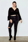 Plus Size Black Tiered Bell Sleeve Tie Front Wrap Top /2-2-2 - Tasha Apparel Wholesale