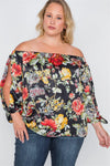 Plus Size Black Floral Off-The-Shoulder Satin Top /2-2-2-1 - Tasha Apparel Wholesale