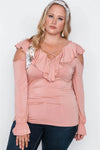 Junior Plus Size Salmon Long Sleeve Flounce Top /2-2-2 - Tasha Apparel Wholesale
