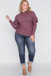 Plus Size Burgundy Ruffle Long Sleeve Casual Sweater /3-2-2 - Tasha Apparel Wholesale
