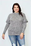 Plus Size Grey Ruffle Trim Long Sleeve Casual Sweatshirt /2-2-2 - Tasha Apparel Wholesale