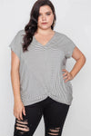 Plus Size Stripe White Black Short Sleeve Top - Tasha Apparel Wholesale