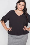 Plus Size Black Chiffon V-Neck Solid Top /2-2-2 - Tasha Apparel Wholesale