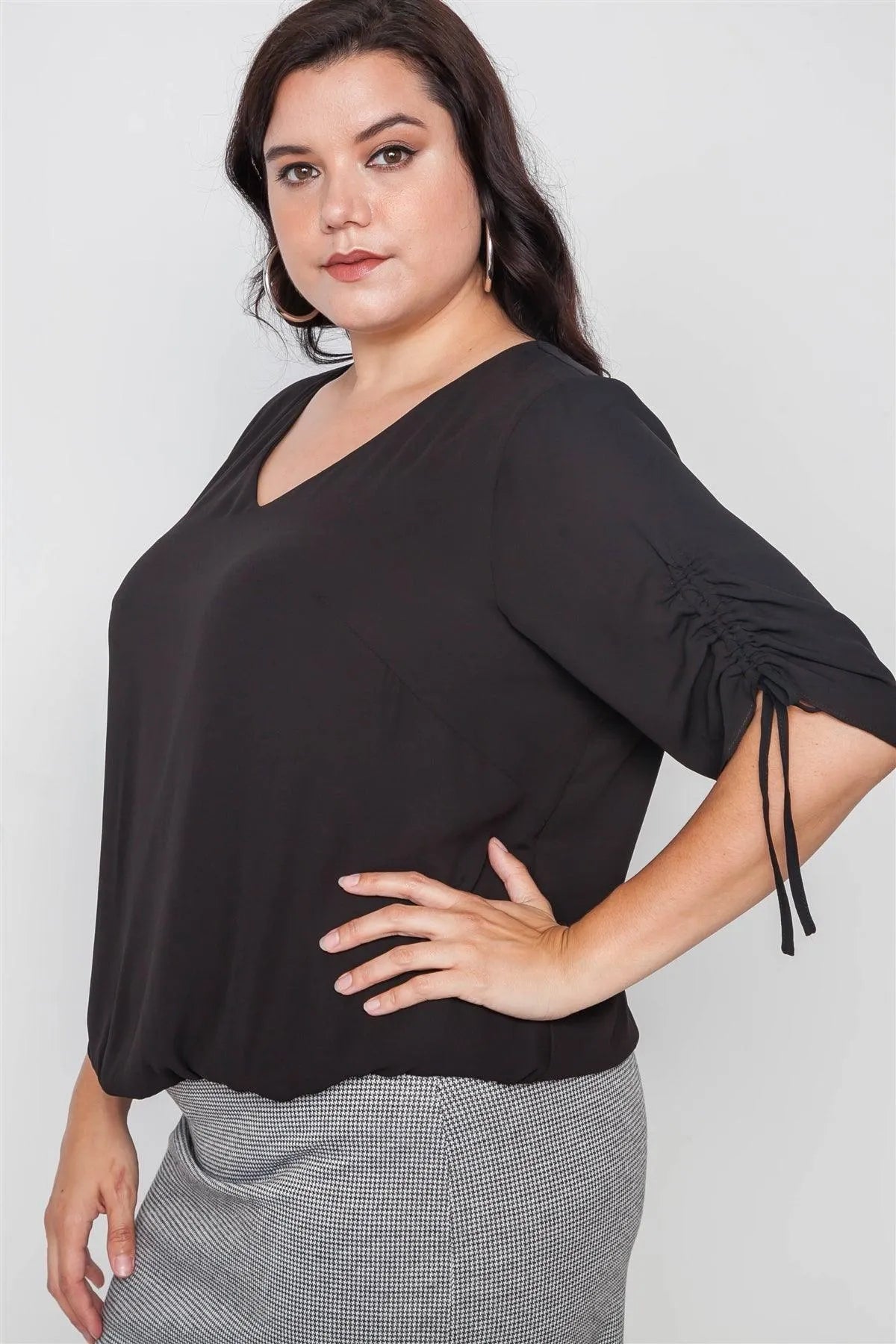 Plus Size Black Chiffon V-Neck Solid Top /2-2-2 - Tasha Apparel Wholesale