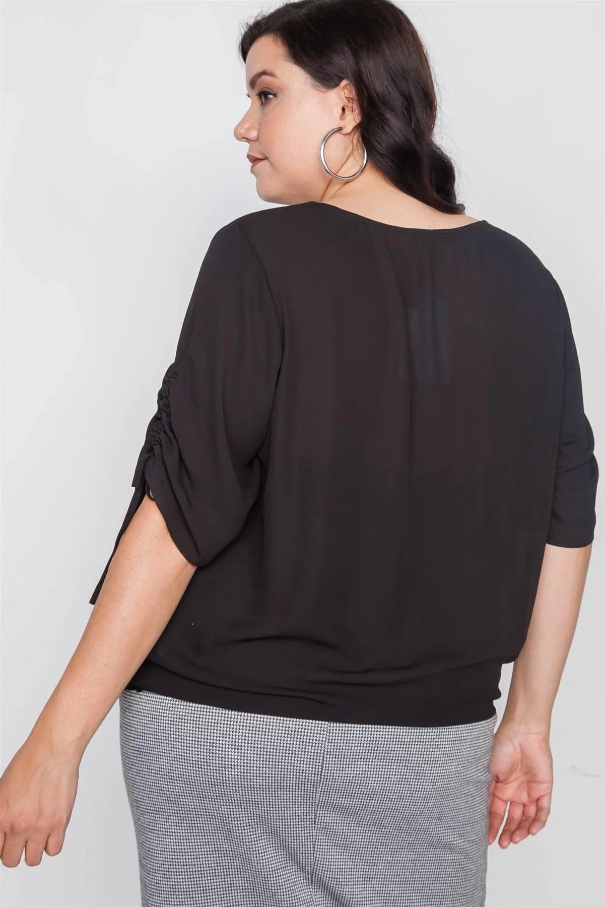 Plus Size Black Chiffon V-Neck Solid Top /2-2-2 - Tasha Apparel Wholesale
