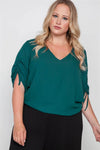 Plus Size Hunter Green Chiffon V-Neck Solid Top - Tasha Apparel Wholesale