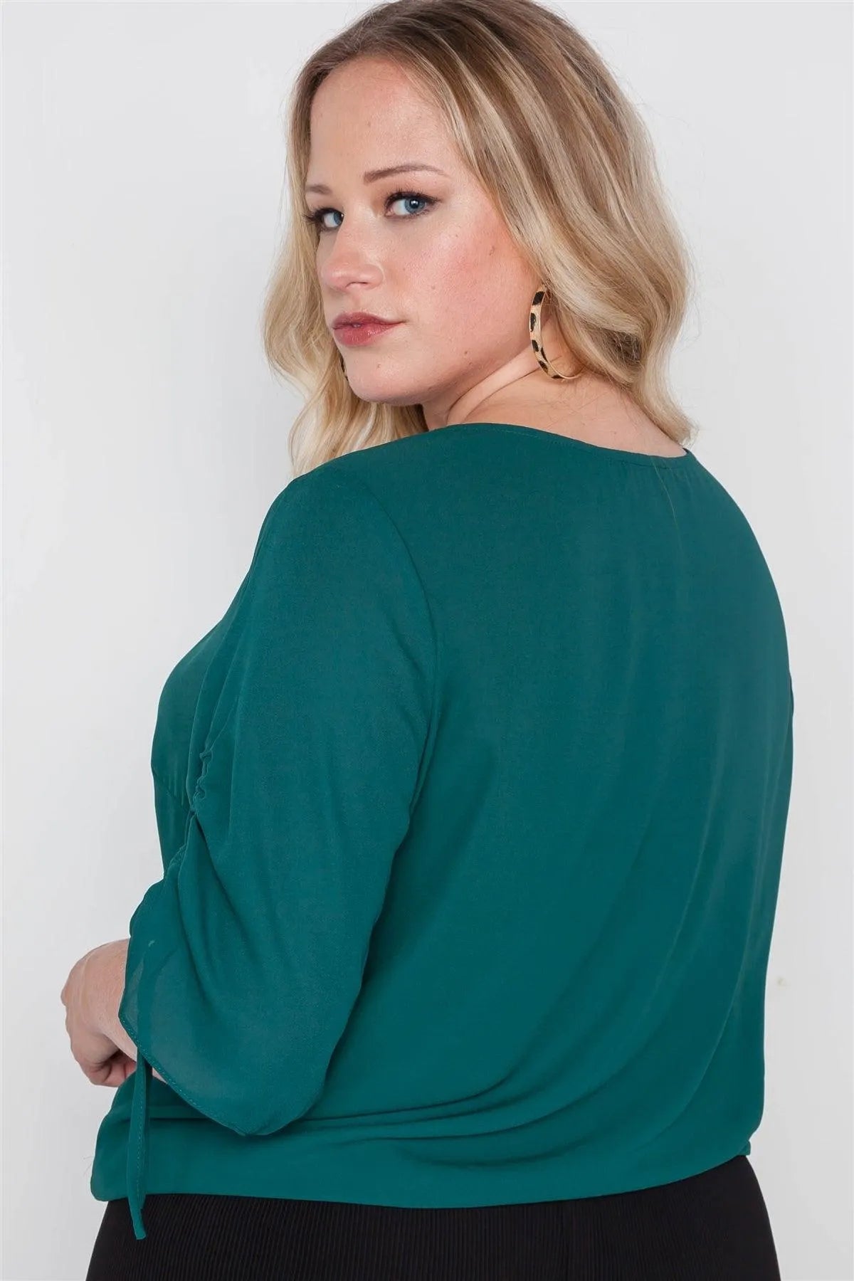 Plus Size Hunter Green Chiffon V-Neck Solid Top /2-2-2 - Tasha Apparel Wholesale