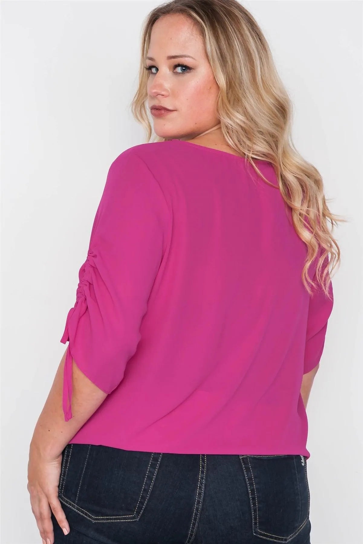 Plus Size Magenta Chiffon V-Neck Solid Top /2-2-2 - Tasha Apparel Wholesale