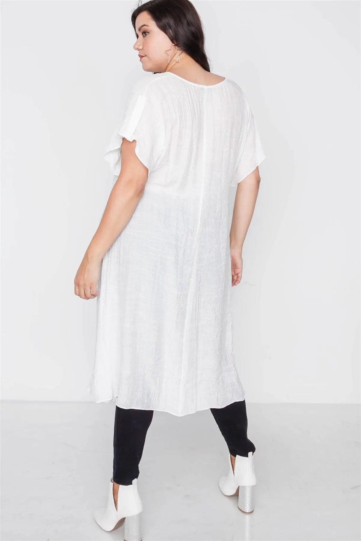 Plus Size White Front Slit Tunic Cover-Up Top - Tasha Apparel Wholesale