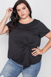 Plus Size Black Short Sleeve Twist Front Top - Tasha Apparel Wholesale