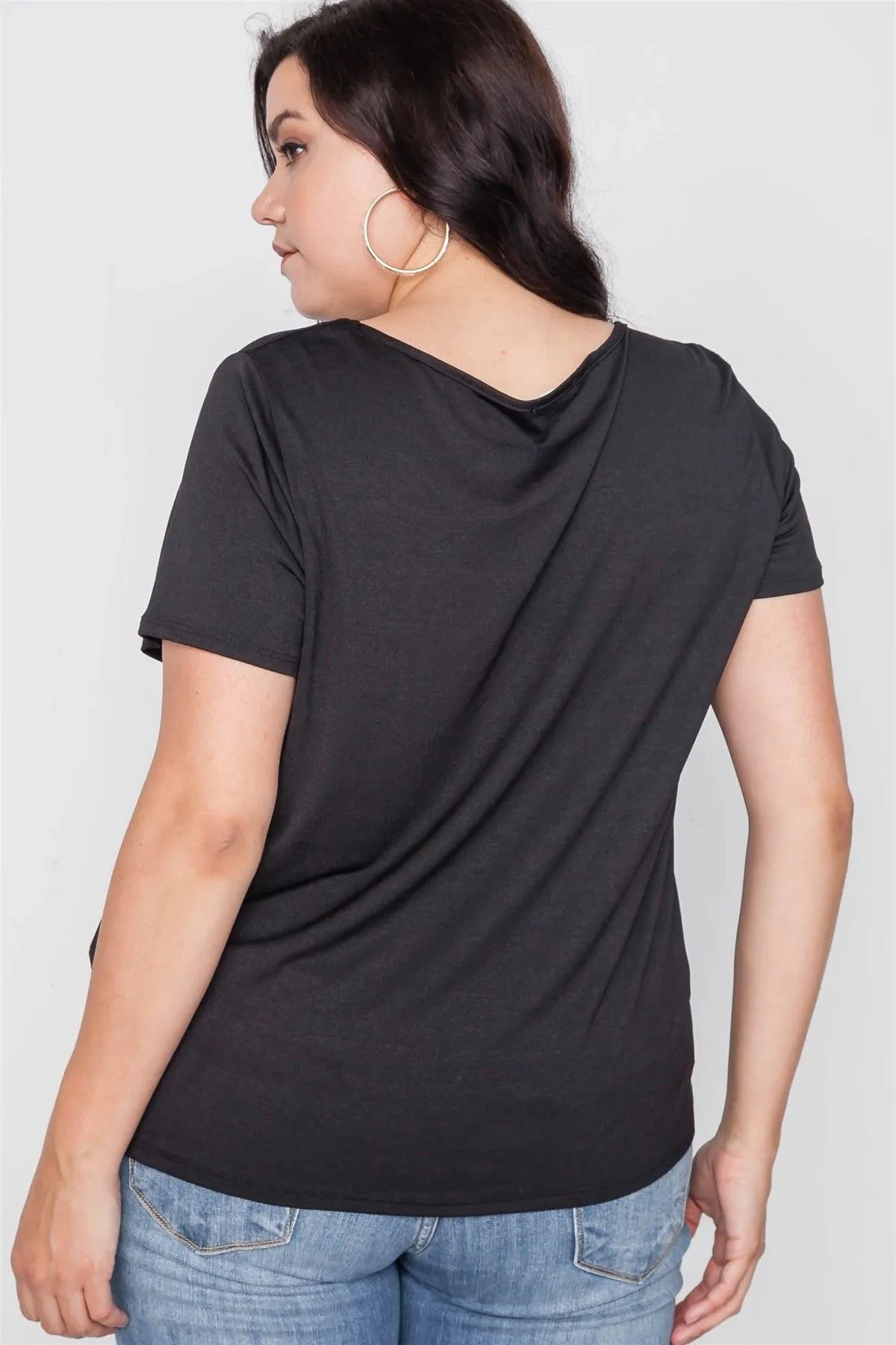 Plus Size Black Short Sleeve Twist Front Top /2-2-2 - Tasha Apparel Wholesale