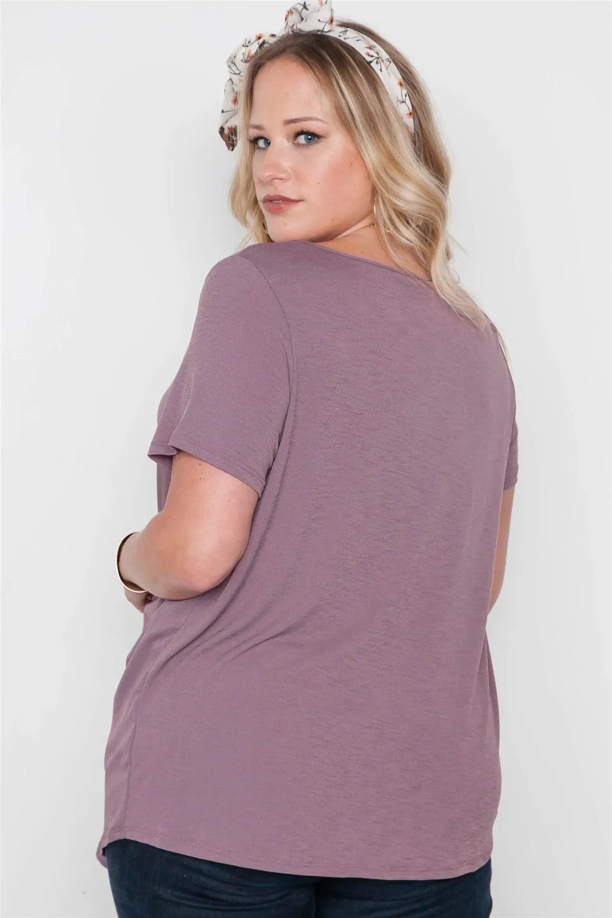 Plus Size Lilac Short Sleeve Twist Front Top - Tasha Apparel Wholesale