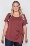 Plus Size Maroon Rust Short Sleeve Twist Front Top /2-2-2 - Tasha Apparel Wholesale