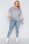 Plus Size Heather Grey Faux Fur Pink Sleeves Sweater /1-1-1 - Tasha Apparel Wholesale