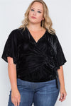 Junior Plus Size Black Velvet Short Sleeve Side Tie Top /2-3-1 - Tasha Apparel Wholesale