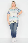 Plus Size Blue Yellow Tie Dye Retro Basic Short Sleeve Top /1-2-1-1 - Tasha Apparel Wholesale