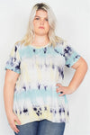 Plus Size Blue Yellow Tie Dye Retro Basic Short Sleeve Top /2-2-1-1 - Tasha Apparel Wholesale