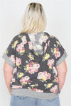 Plus Size Charcoal Mix Floral Print Pull Over Hoodie Sweater