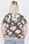 Junior Plus Size Charcoal Mix Floral Print Pull Over Hoodie Sweater /2-2-2 - Tasha Apparel Wholesale