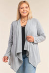Junior Plus Size Knit Asymmetrical Pleated Collar Hem Cardigan - Tasha Apparel Wholesale