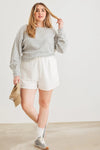 Junior Plus Heather Grey Ribbed Knit Ruched Long Sleeve Sweater /2-2-1 - Tasha Apparel Wholesale