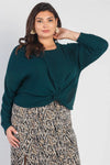 Plus Size Green Flannel Ribbed Twisted Top /3-2-1 - Tasha Apparel Wholesale