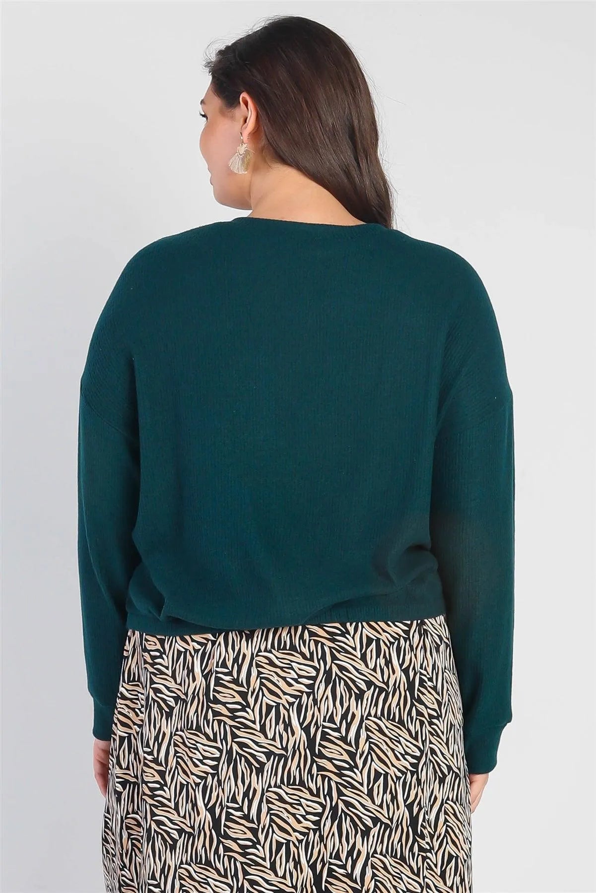 Plus Size Green Flannel Ribbed Twisted Top /3-2-1 - Tasha Apparel Wholesale