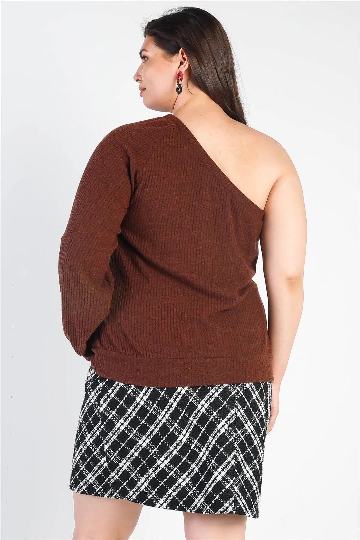 Plus Size Ribbed Textured One Shoulder Top /3-2-1 - Tasha Apparel Wholesale