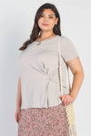 Junior Plus Taupe Twist Detail Round Neck Short Sleeve Top /3-2-1 - Tasha Apparel Wholesale