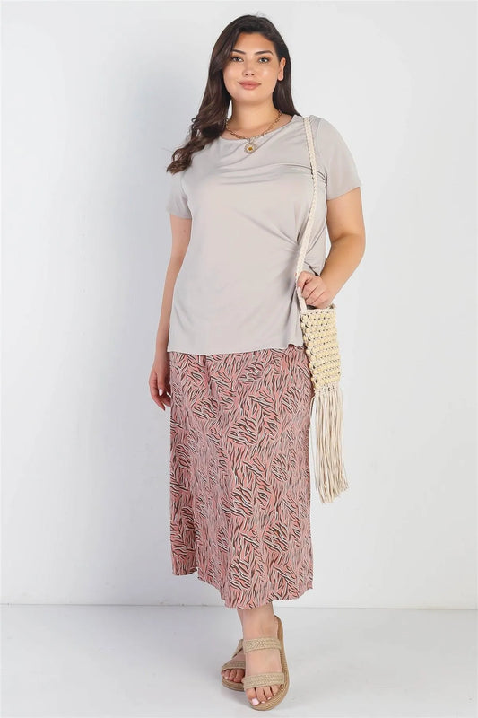 Junior Plus Taupe Twist Detail Round Neck Short Sleeve Top /4-2-1 - Tasha Apparel Wholesale