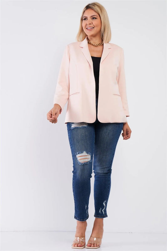 Junior Plus Light Blush Classic Open Front Blazer /1-2-1-1 - Tasha Apparel Wholesale