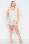 Junior Plus Size Mixed Linen Beige Brown High-Waisted Boho Chic Shorts /1-2-2-1 - Tasha Apparel Wholesale