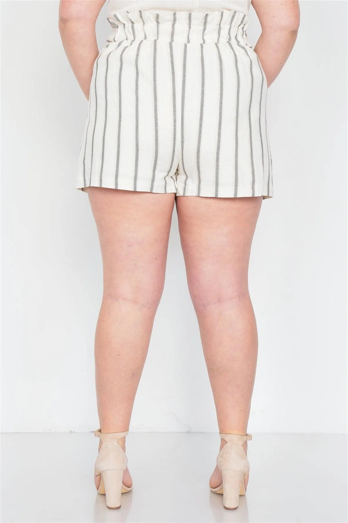 Junior Plus Size Mixed Linen Beige Brown High-Waisted Boho Chic Shorts /1-2-2-1 - Tasha Apparel Wholesale