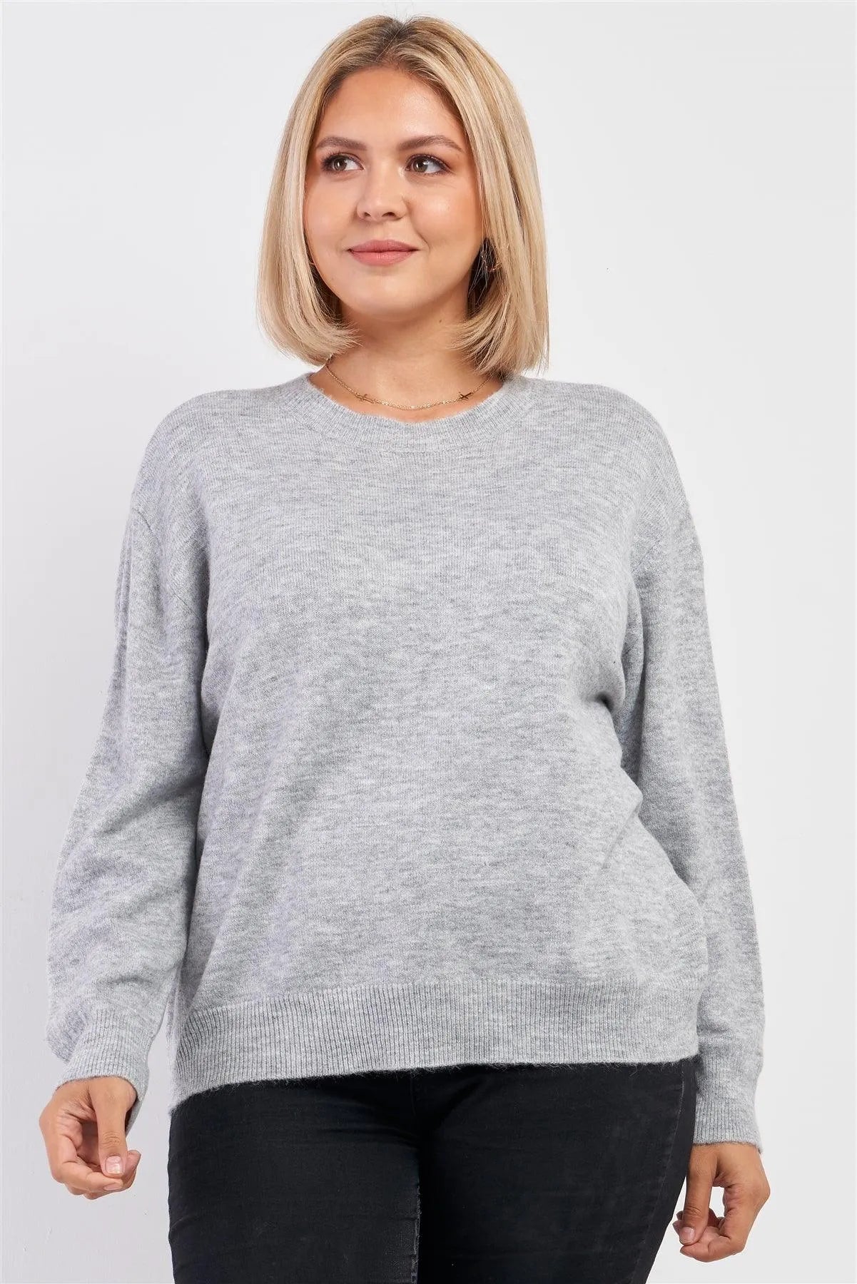 Junior Plus Size Soft Ribbed Fleece Sweater - Tasha Apparel Wholesale