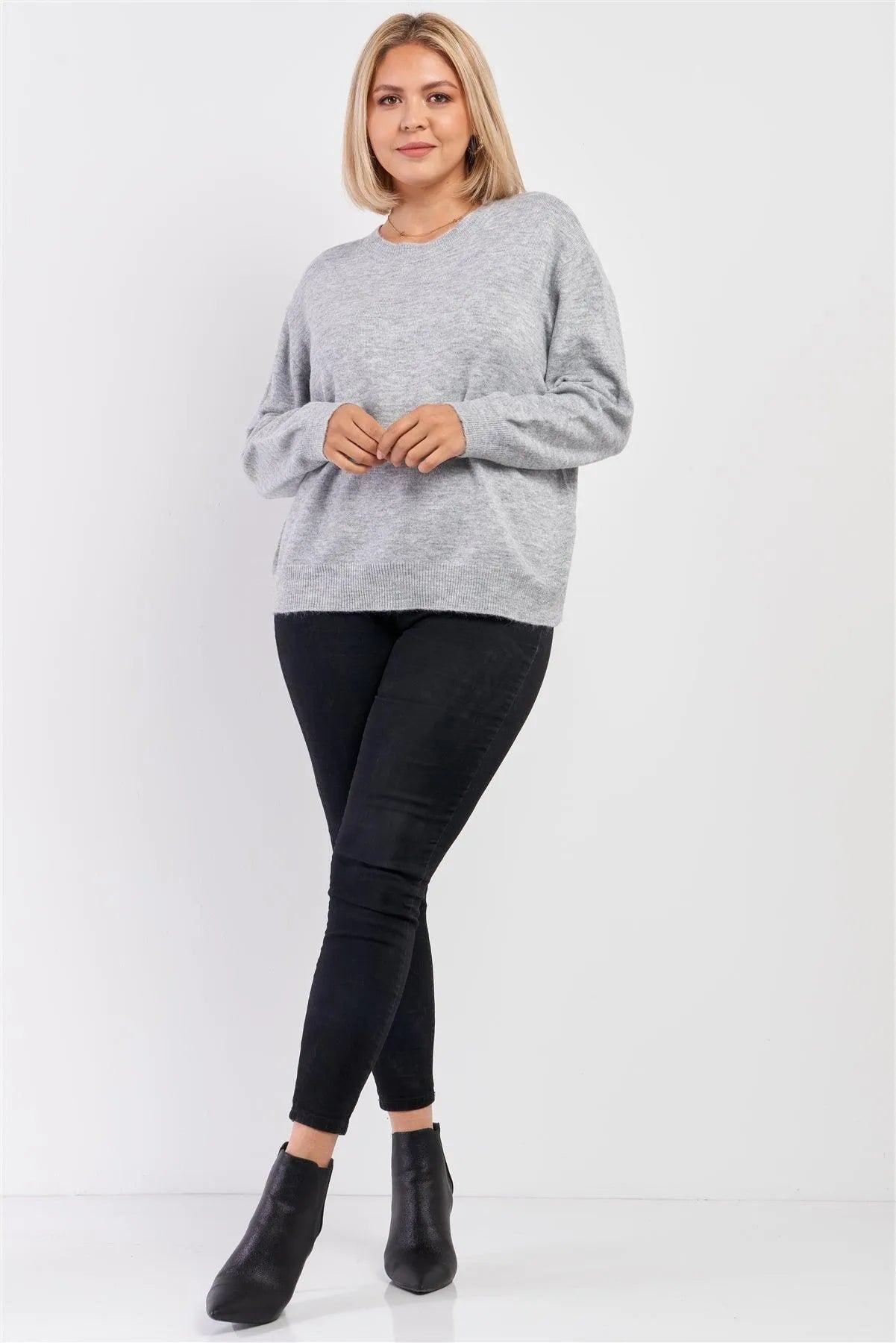 Junior Plus Size Soft Ribbed Fleece Sweater - Tasha Apparel Wholesale