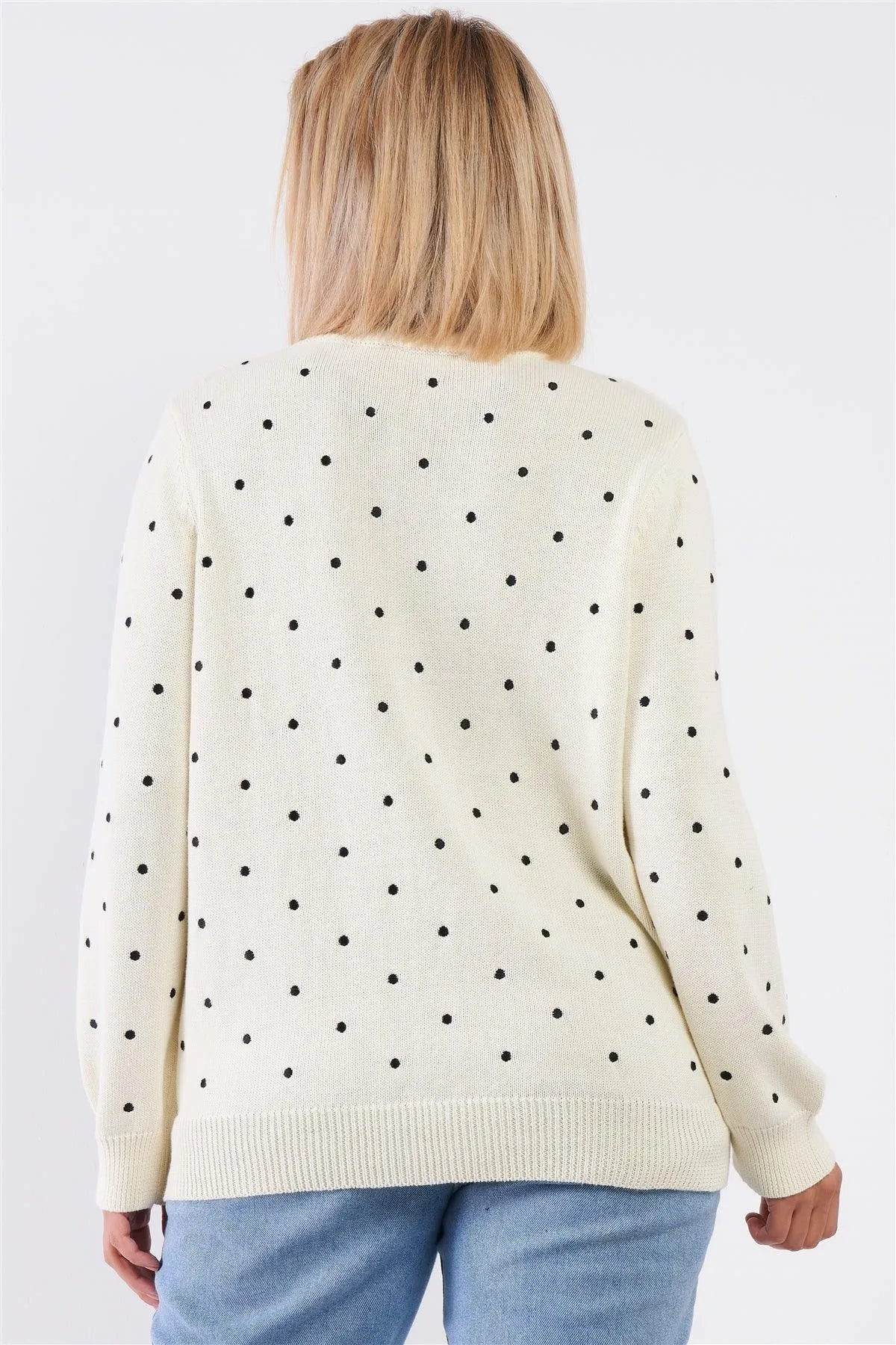 Ivory Polka Dot Long Sleeve Relaxed Fit Knit Sweater /2-2-1-1 - Tasha Apparel Wholesale