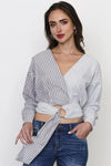 Black And White Stripe Tie Front Top /3-2-1 - Tasha Apparel Wholesale