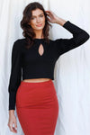 Black Crew Neck Cutout Detail Long Sleeve Top /1-2-2 - Tasha Apparel Wholesale