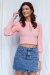 Pink Crew Neck Cutout Detail Long Sleeve Top /2-2-2 - Tasha Apparel Wholesale