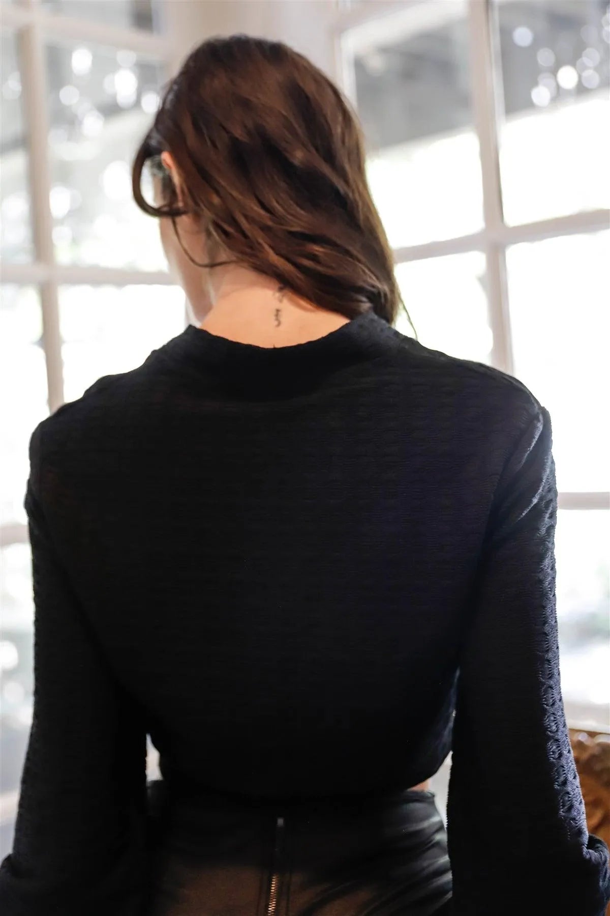 Black Textured Pearl & Crystal Button Up Detail Crop Top /2-2-2 - Tasha Apparel Wholesale