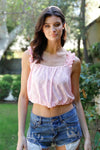 Pink Embroidered Ruffle Trim Strap Sleeveless Crop Top /2-2-2 - Tasha Apparel Wholesale