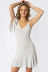 Silver Lurex One Flare Shoulder V-Neck Mini Dress /2-2-2 - Tasha Apparel Wholesale