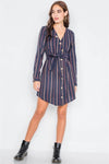 Navy Stripe Full Sleeve Curve Hem Mini Midi Dress /2-2-2 - Tasha Apparel Wholesale