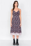 Black Multi Floral Print Mini Slit Midi Dress /2-2-2 - Tasha Apparel Wholesale