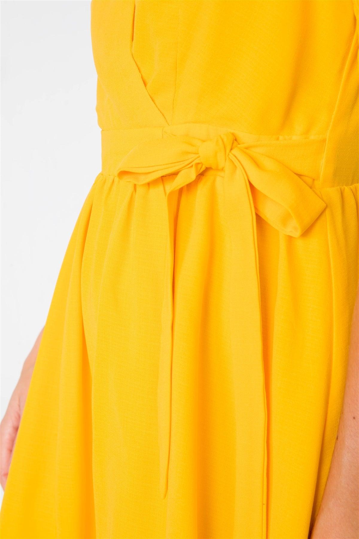 Yellow Vintage V-Neck Smocked Short Puff Sleeve Classic Mini Sundress