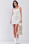 Off-White Denim Sleeveless Square Neck Front Button Down Two Front Pockets Fitted Mini Dress /3-2-1 - Tasha Apparel Wholesale
